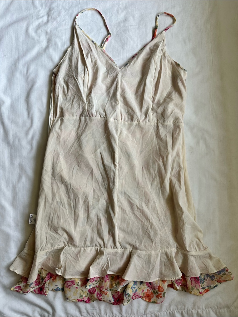ASTR The Label Floral Ruched Flounce Mini Slip Dress -Cream Pink Blue Multicolor - Picture 13 of 14